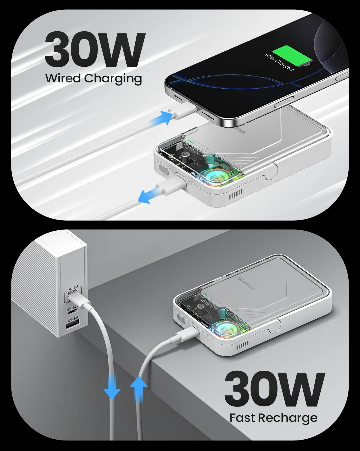 VoltVibe IceMag Pro | Transparent RGB Magnetic Power Bank